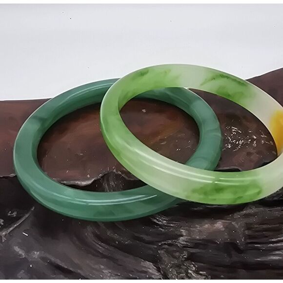 Set of 2 Chinese greenstone Bangle Bracelets ( 2 Sizes ) - Picture 8 of 8
